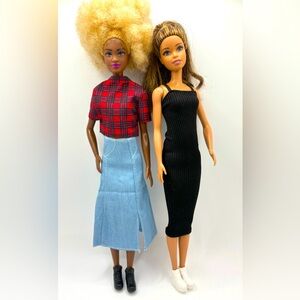 Barbie Fashionistas Lot of 2 Tall Body Dolls AA Afro #180 Redressed